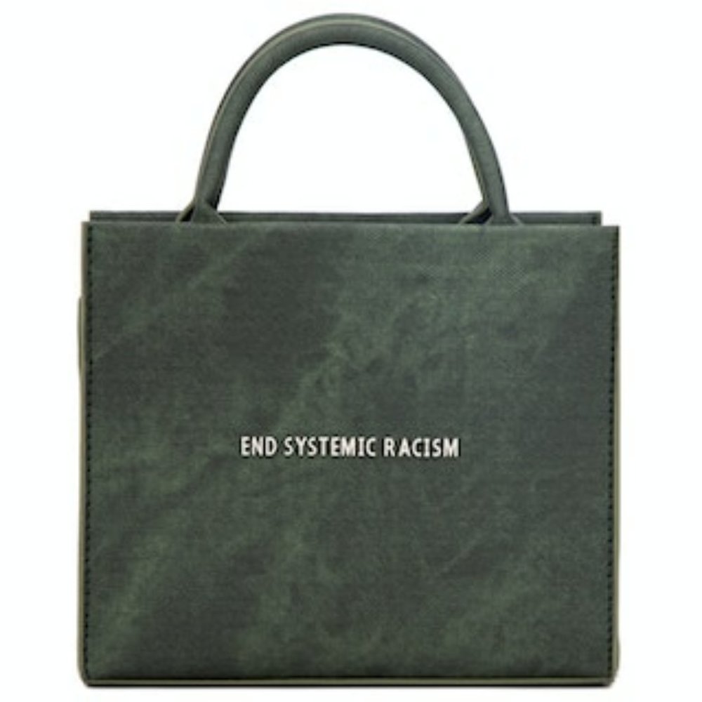 Brandon Blackwood "End Systemic Racism" ESR Tote in Wax Denim Hunter Green